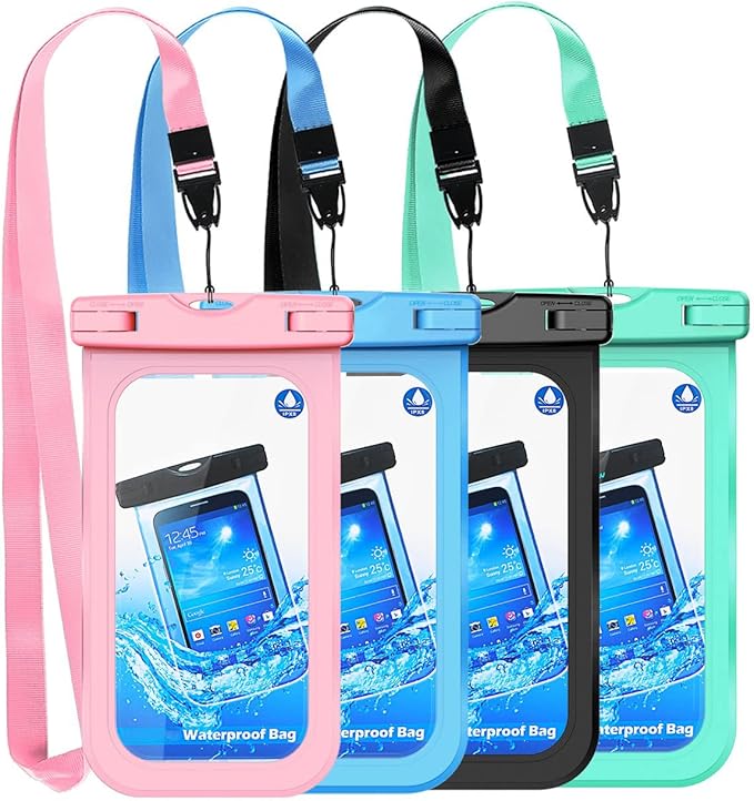 GLBSUNION Universal Waterproof Phone Pouch, 4-Pack IPX8 Waterproof Case Underwater Dry Bag Protective Pouch for Pools Beach Kayaking Travel iPhone 17 16 15 14 13 Pro MAX Plus Galaxy up to 7.5"