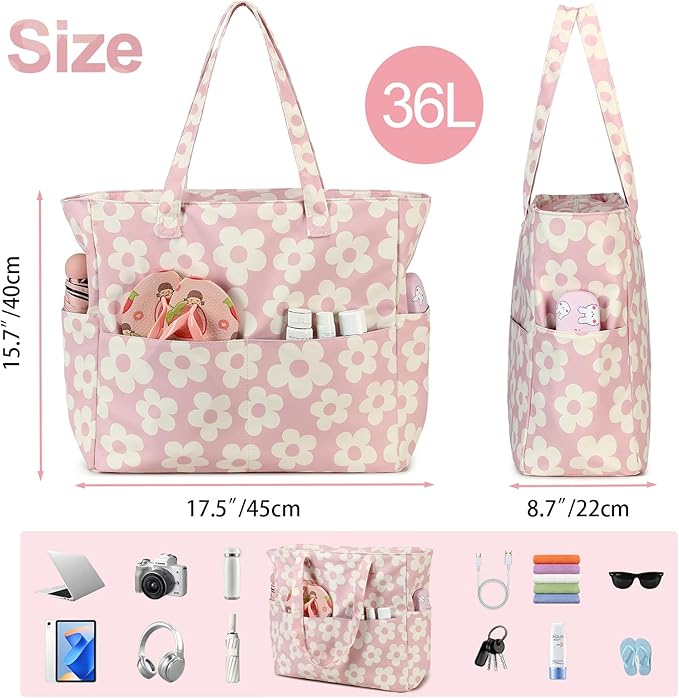 Bluboon Waterproof Beach Tote Pool Bags for Women Ladies Extra Large Carry On Bag With Wet Compartment for Weekender Travel