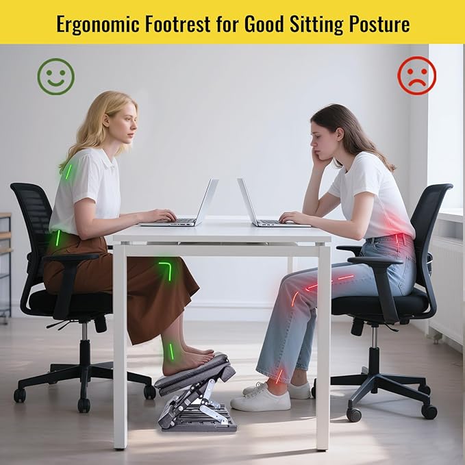 Foot Rest for Under Desk at Work Enlarged, Ergonomic Footrest with Adjustable Height and Angle, Foldable Foot Stool with Removable Pad Massage Beads for Office Gaming Chair Gray