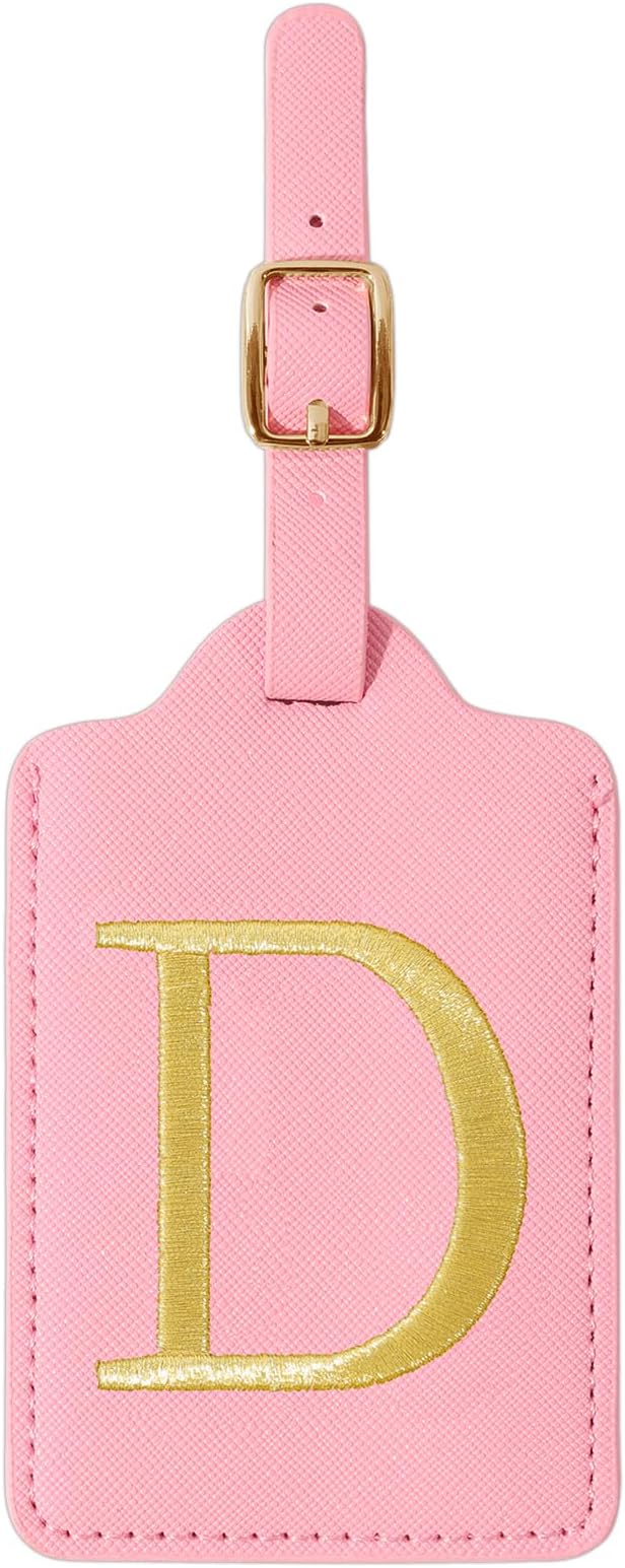 Personalized Initial Luggage Tags for Suitcase, Pink Leather Cute Luggage Tags with Privacy Cover Name Card, Embroidered Custom Monogrammed Luggage Tag Travel Bag Baggage Tags Gifts for Women Kids(D)