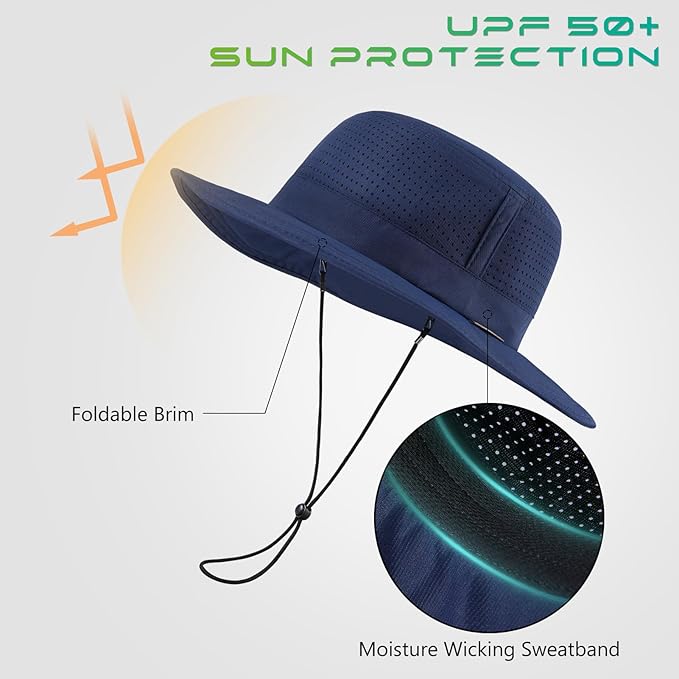 UPF 50+ Bucket Sun Hat with Laser Perforated Mesh Cooling Adjustable Breathable Lightweight for Outdoor Men Women