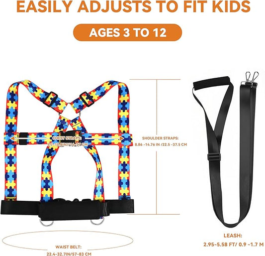 Topdatry Walking Safety Harness for Older Kids 3–12 Years, Adjustable Leash Vest for Special Needs, Autism, ADHD, with Strong Grab Handle for Public and Outdoor Safety