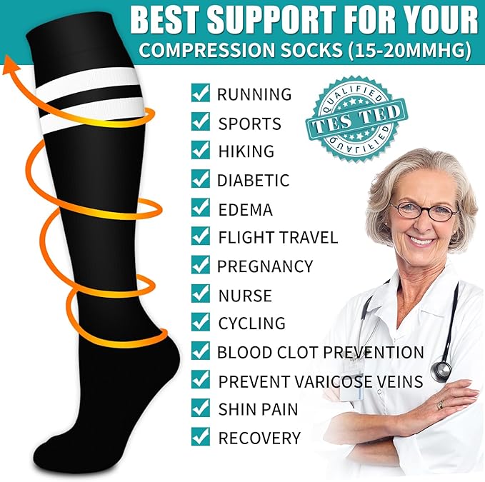 BLUEENJOY Copper Compression Socks for Women & Men (6 pairs) - Best Support for Nurses, Running, Hiking, Recovery