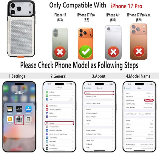 GUERNICA for iPhone 17 Pro (6.3") Case Wallet with Card Holder, RFID Blocking Leather Protection, Shockproof Women Men Phone Case for Apple 17 Pro, A - Silver White