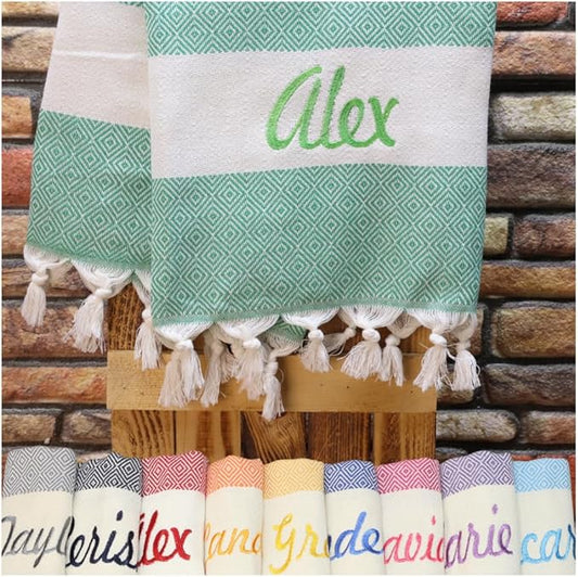 40x70, Personalized Beach Towel, Beach Bachelorette, Personalized Gifts, Bridesmaid Gifts, Girls Trip, Gift for Her, Wedding Gifts, Home Decor, Bridal Party, Beach Towel (Green)