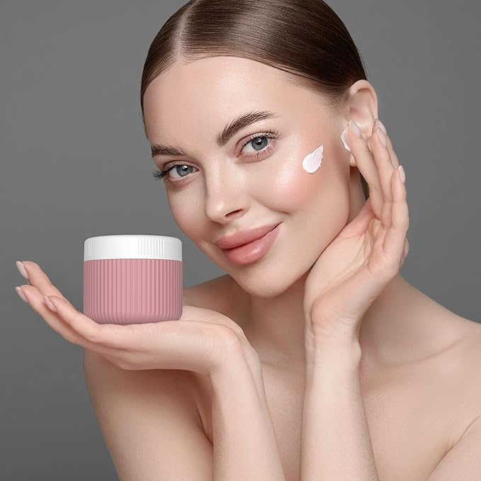 ME.FAN Travel Containers for Toiletries, TSA Approved 2 oz Silicone Cream Jars, Leak-proof Journey Containers, Trip Accessories with Lid for Cosmetic Face Hand Body Cream 4 Pack White Lid Pink