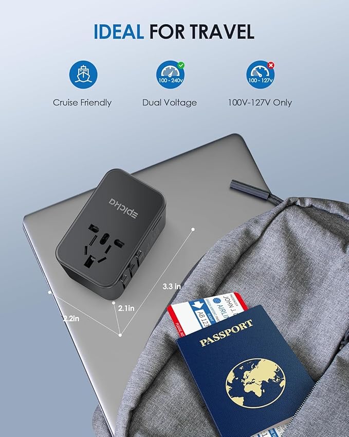 EPICKA Universal Travel Adapter, GaN 75W International Plug Adapter with 3 USB-C PD Fast Charging & 2 USB-A Quick Charging Adaptor All-in-one Wall Charger for USA EU UK AUS (TA-105 Max, Black)