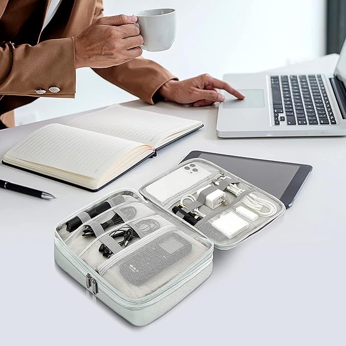 Electronics Travel Organizer, Double Layer Cable Organizer Bag Waterproof Electronics Accessories Storage Bag for Charger, Phone, Power Bank, Hard Drive, Cord, Tablet