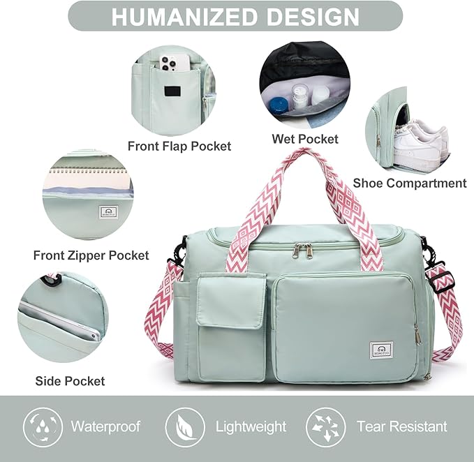 Small Gym Bag for Women, Travel Duffle Bag Carry On Weekender Bag with Shoe Compartment