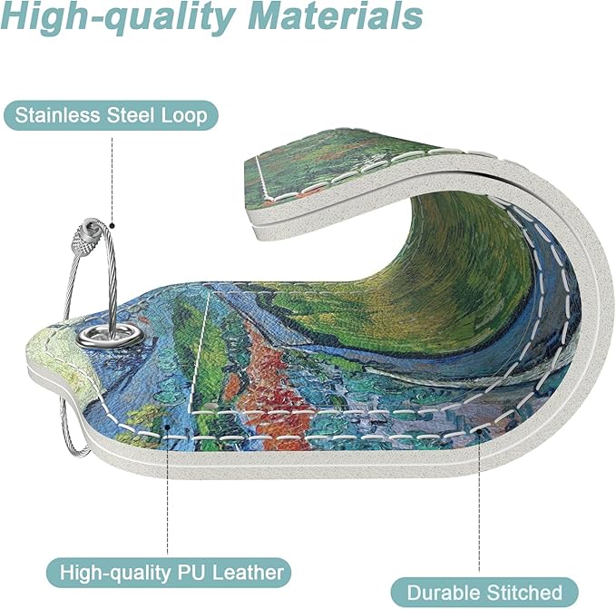 Rimilak 3 Pcs PU Leather Luggage Tags for Suitcase, Travel Cruise Luggage Tag with Privacy Flap, Name ID Label and Metal Loop for Women Men Baggage Handbag School Bag Backpack, Ink Field