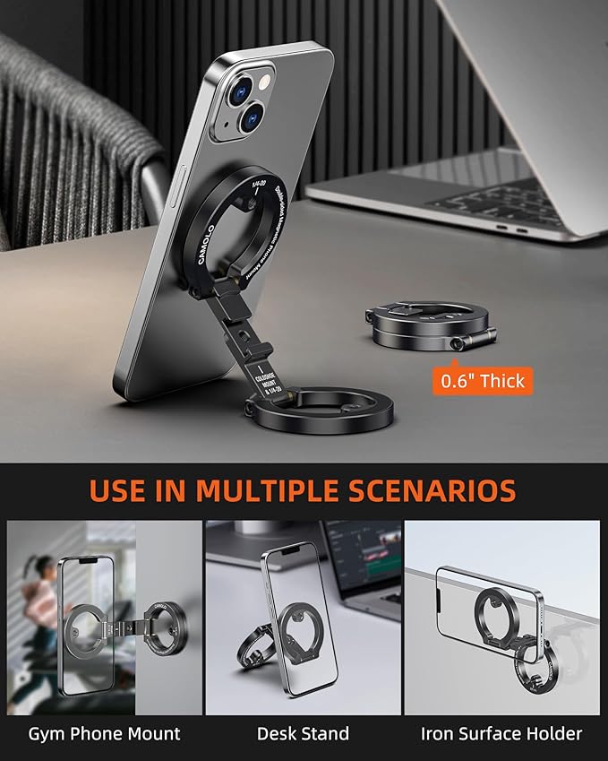 Dual Magnetic Phone Holder Compatiable with Magsafe for iPhone 16 15 14 13 12 Pro Max Plus Series, 1/4" Screw Tripod Mount, Gym Magnetic Phone Stand Travel(Black)