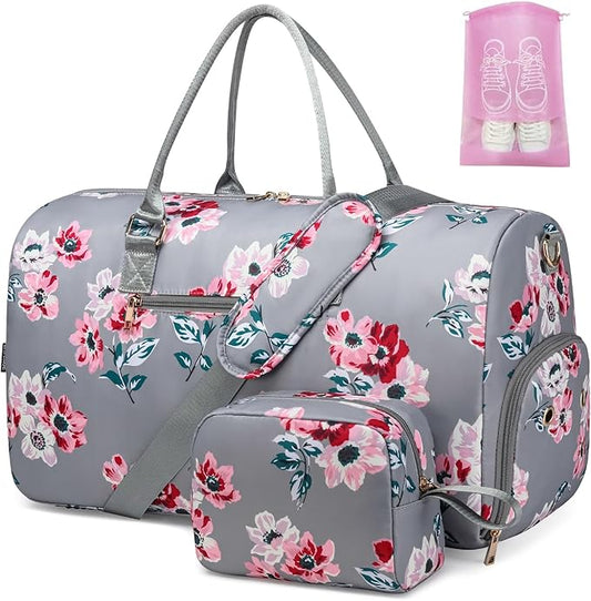 Duffle Bag for Travel, Weekender Bag with Shoe Compartment, Carry On Overnight Bag for Women with Toiletry Bag, Gym Bag with Wet Pocket, Hospital Bags for Labor and Delivery Beige