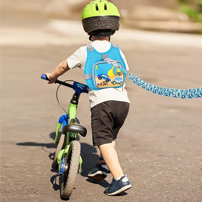 Accmor Toddler Harness Leash + Reflective Anti Lost Wrist Link, Cute Car Kids Harness with Leash, Collapsible Hand Strap Child Walking Restraint Belt Tether Hold Baby Boys Close for Outdoor Travel