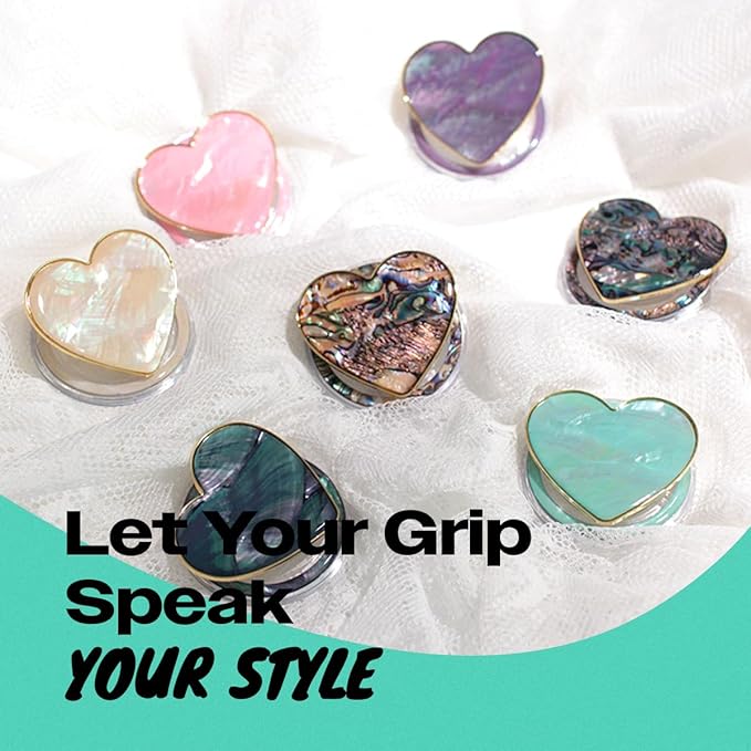 OnTheGrip Cute Natural Seashell Design Heart Shape Collapsible Mobile Phone Grip Stand Holder for Smartphone Tablet Cell Phone Accessory (Crème)