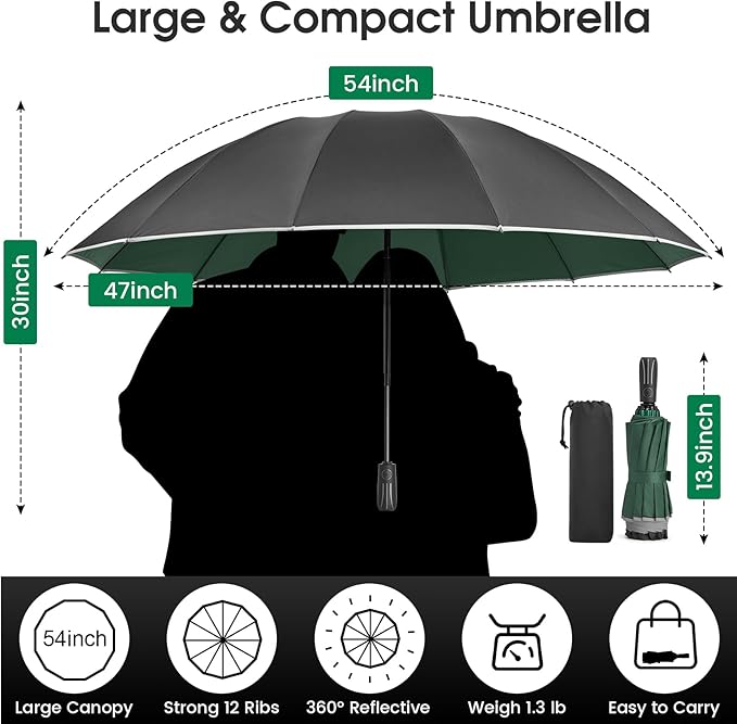 G4Free 54 Inch Large Double Layer Inverted Umbrella, 12 Ribs Compact Windproof Automatic Folding Reverse Umbrella with Reflective Strip for rain