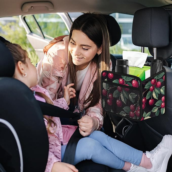 Cherry Car Organizer for Mom - Waterproof Blossom Back Seat Hanging Storage Holder with Multi-Pockets for Toys, Snacks, Books, Baby Travel Accessories