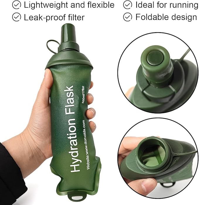 WILDREEDS 150ml Soft Flask, TPU Collapsible Soft Water Bottle for Hydration Pack, Running Vest, Folding Water Bottle for Hiking Cycling Climbing-1Pcs, Green