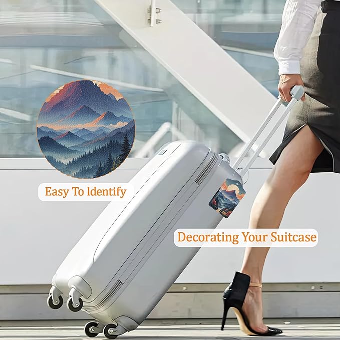 Abstract Landscape Luggage Tags for Suitcase 3 Pack, Leather Bag Tags Identifiers with Privacy Name Address Labels and Durable Steel Loop for Men Women Backpack