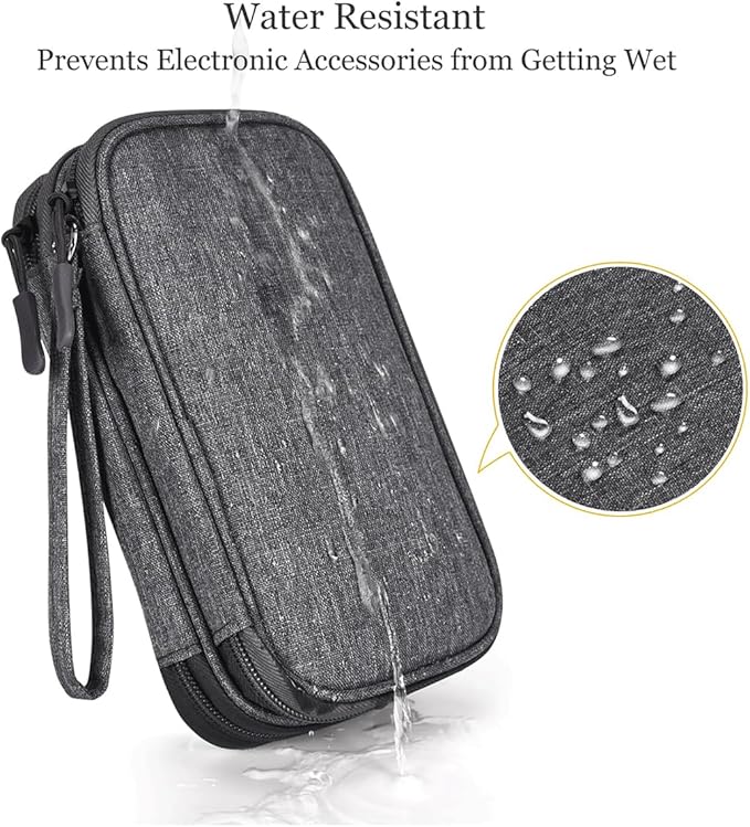 Electronics Organizer Case, Cable Organizer Bag Waterproof Electronic Accessories Carry Case with Handle for Cable, Cord, USB, Charger, Phone, Power Bank, Earphone (Dark Gray, Medium)