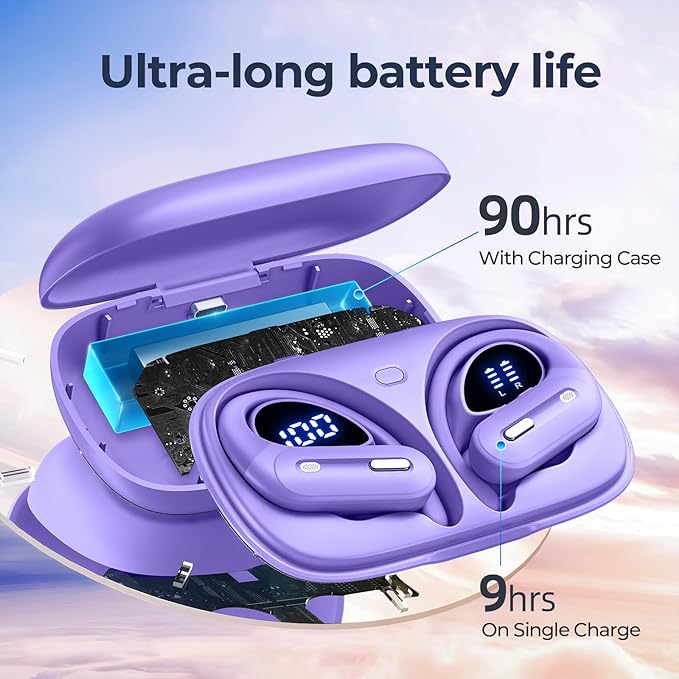 Active Noise Cancelling Wireless Earbuds Bluetooth Headphones 90 Hrs Playtime Ear Buds with Hi-Res Stereo Deep Bass Power Display Earphones with Earhooks Waterproof Transparency Headset for Sports/Gym
