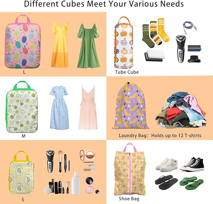 6 Pcs Compression Packing Cubes, Packing Cubes for Travel, Waterproof Luggage Organizer Bags Set, Cute Packaging Cubes for Women Kids Backpack Carry-Ons