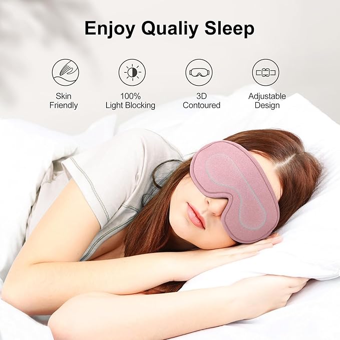 Eye Mask for Sleeping, 3D Contoured Cup Sleep Mask for Men Women, Soft Breathable Blackout Blindfold, Travel Eye Cover, Night Sleeping Mask with Adjustable Buckle for Side Sleeper (Pink Gold, 1 Pack)