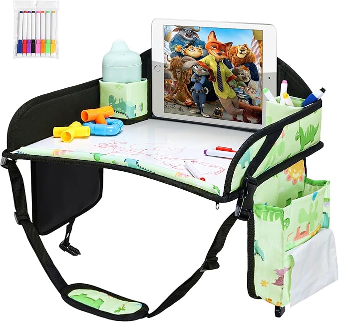 WENRENER 3PCS Kids Travel Tray for Airplane - Toddler Car Seat Table Tray, Road Trip Essentials for Boys & Girls, Carseat Lap Desk for Kids Road Trip Activities