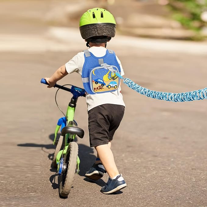 Accmor Toddler Harness Leash + Reflective Anti Lost Wrist Link, Cute Car Kids Back Pack with Hand Strap Collapsible Child Walking Restraint Belt Tether Hold Baby Boys Close for Outdoor Travel