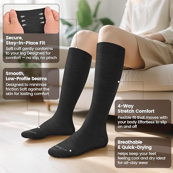 LEVSOX Merino Wool Compression Socks for Women & Men 20-30 mmHg Knee High Graduated Support Socks for Nurses Pregnancy Travel