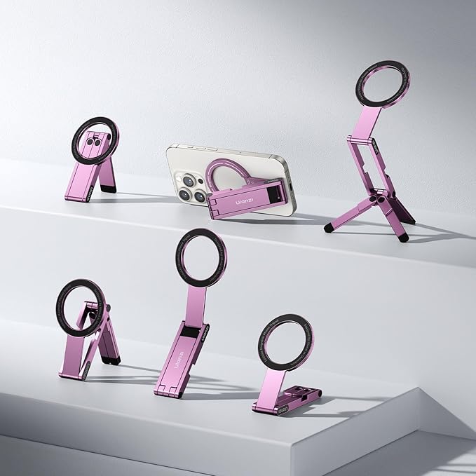 ULANZI MA60 Magnetic Phone Tripod Stand for iPhone - Aluminium Smartphone Mini Tripod Pocket Cell Phone Stand Strong Magnet Quick Mount Compatible with iPhone 16 15 14 13 12 Series, Pink