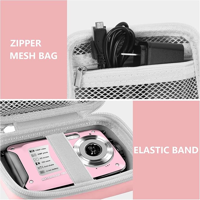 Leayjeen Underwater Camera Case Compatible with YISENCE/Trsunow/HICSHON/Yifecial/QUNVAL 11FT Waterproof Camera,Selfie Underwater Camera, Waterproof Floatable Digital Camera-Pink(Case Only)