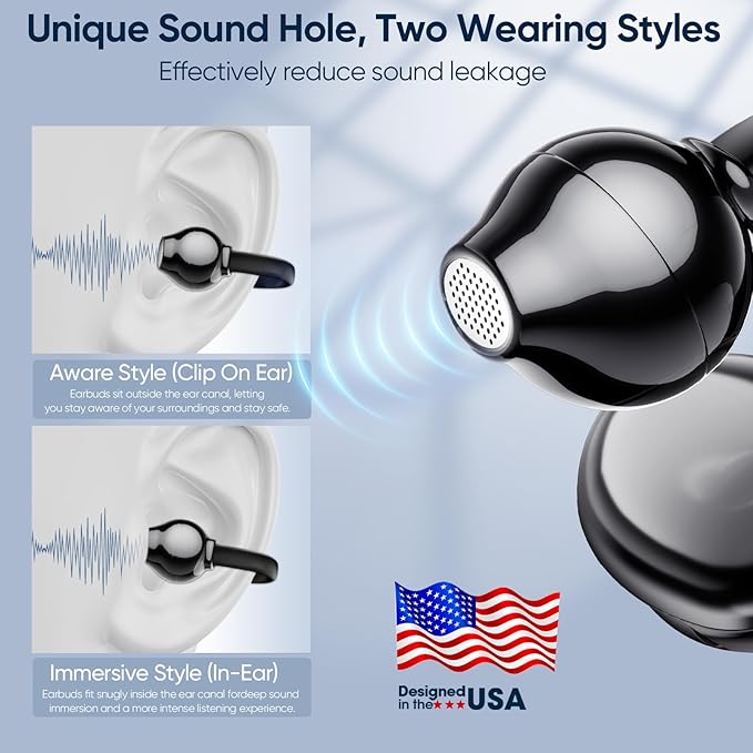 AI Clip on Earbuds Wireless Bluetooth 5.4 Earphones, Open Ear Headphones with Mic, 40H Play, Waterproof Design, 4g Ultra-Lightweight Sports Ear Clip Earbuds, Comfortable for Glasses Wearers Workouts