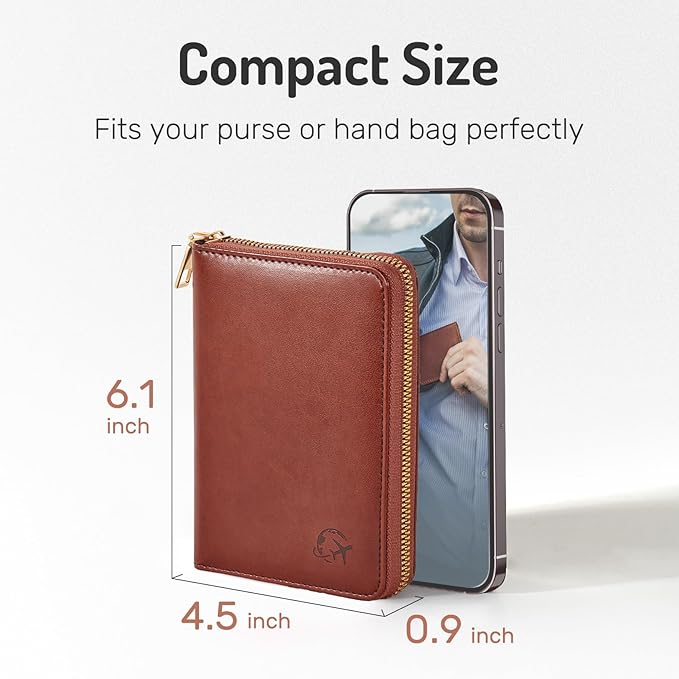 Forvencer Passport Holder Cover with Safe Zipper Closure, Premium Passport Wallet for Travel, Sleek RFID Blocking Card Case, Waterproof Travel Accessories for Men, Brown