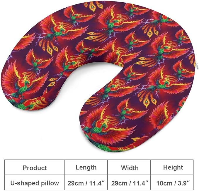 Funny Memory Foam Neck Pillow Travel U Shaped Cushion with Zip Cover, Chin Support for Airplane Car Office Home Nap, Abstact Flaming Fire Flame Bird Wings Art