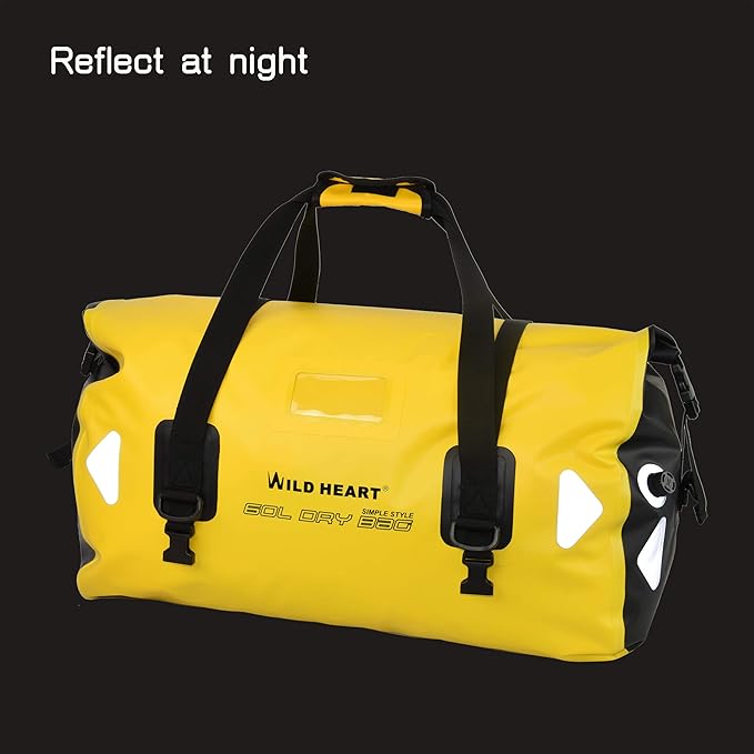 WILD HEART Waterproof Motorcycle Duffel Bag PVC500D Double-bottom With Rope Straps and Inner Pocket 40L 66L 100L for Kayaking, Camping, Boating,Motorcycle