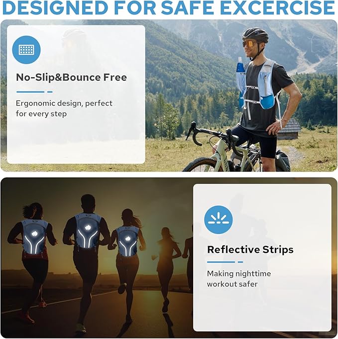 Lightweight Running Vest for Women Men, Adjustable Hydration Backpack with 500ml TPU Soft Flask, Breathable Reflective Large Capacity Water Backpack for Running Cycling Marathon Hiking