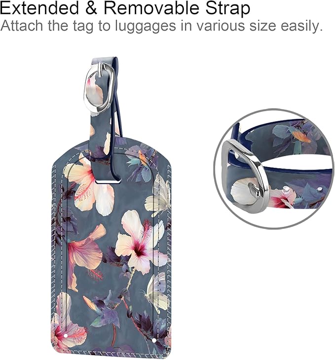 FINTIE 2 Pack Luggage Tags, Leather Name ID Labels with Privacy Cover for Travel Bag Suitcase, Theme - Blooming Hibiscus