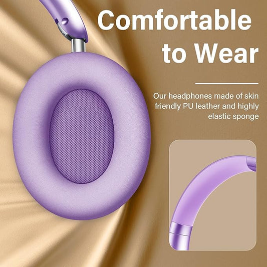 Wentronic Y05 Bluetooth Headphones Wireless Over Ear Noise Cancelling with Microphone 48 Hours Playtime, High Sound Quality Foldable Soft Earpads Earphones for Travel-Purple