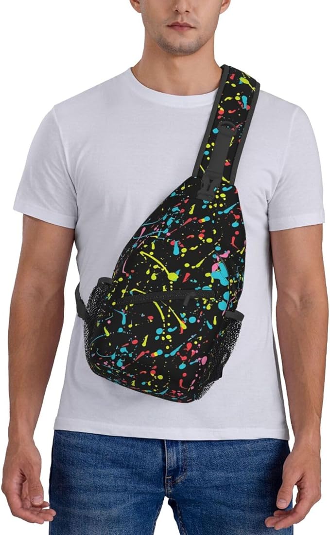 QFXUYNG Neon Paint Splatter Adult Sling Bag Unisex Chest Bags Crossbody Backpack Casual Daypacks Shoulder Bag for Women Men Cycling Hiking Travel