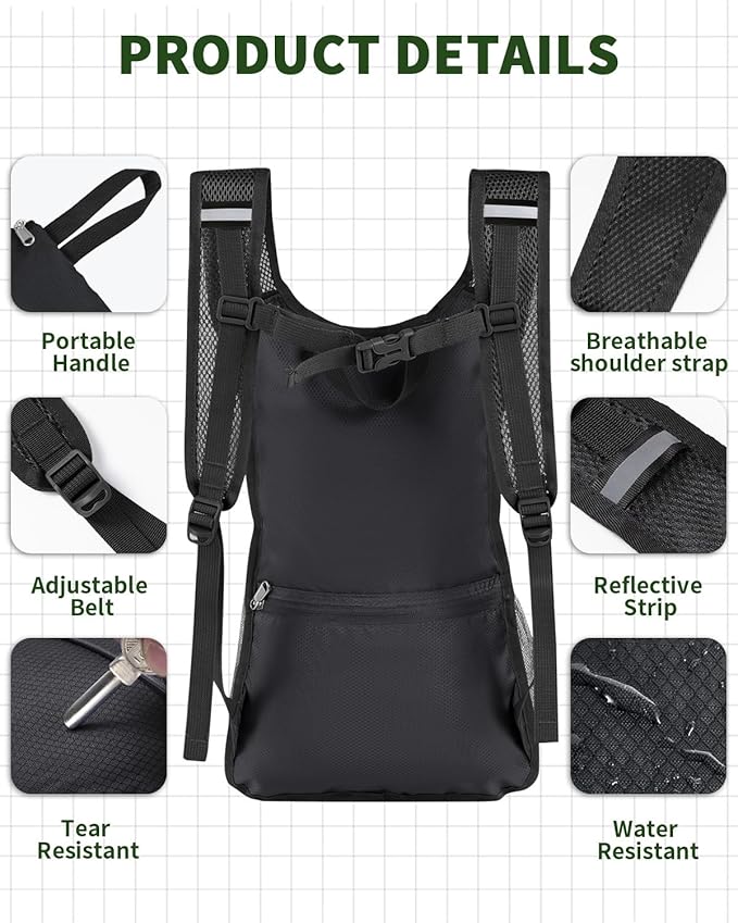 15L Lightweight Packable Hiking Backpack Water Resistant Foldable Daypack for Hiking Travel Cycling Outdoor Sports