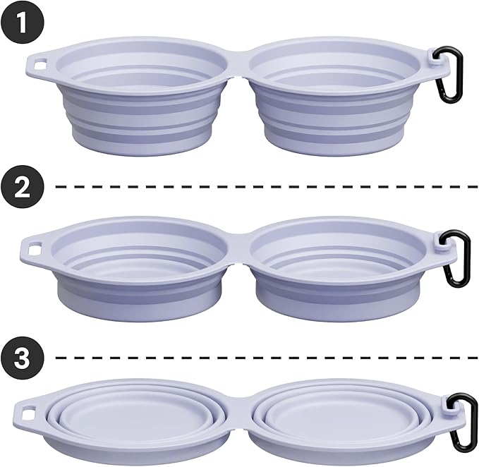 Pup Culture Dual Collapsible Dog Bowls | Silicone Travel Water Bowl for Dogs | Food Grade, No Plastic Rim, Portable Dog Bowl for Food and Water-Easy to Clean | BPA Free and Safe for Your Pup-Lavender