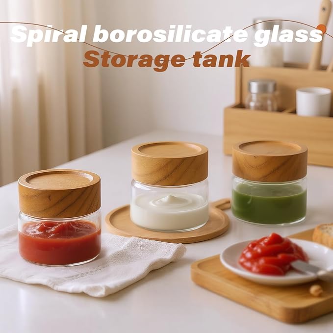 Zoaiirte 2-Pack 4 oz Leakproof Mason Jars with Airtight Acacia Wood Lids - Small Glass Food Storage Containers for Overnight Oats, Spices, Snacks, Kitchen Pantry Organization