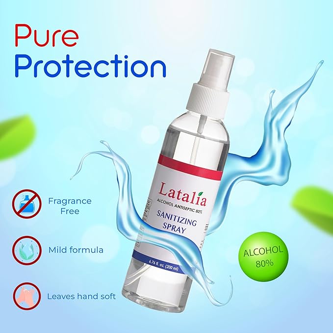 Latalia Unscented Hand Sanitizer Spray Refill Pack of 6 | 6.67 Fl oz with 80% Alcohol Bulk Hand Sanitizer Travel Size | Hand Sanitizing Spray For Quick Dry Hand