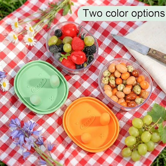 2-in-1 No-Mess Snack Container, Portable Food Storage Boxs, Reusable Snack Finger Box, Leak-Proof Silicone Lid Snacks Container, Keep Hands Clean, for Ideal for Travel, Office, Camping (Green)
