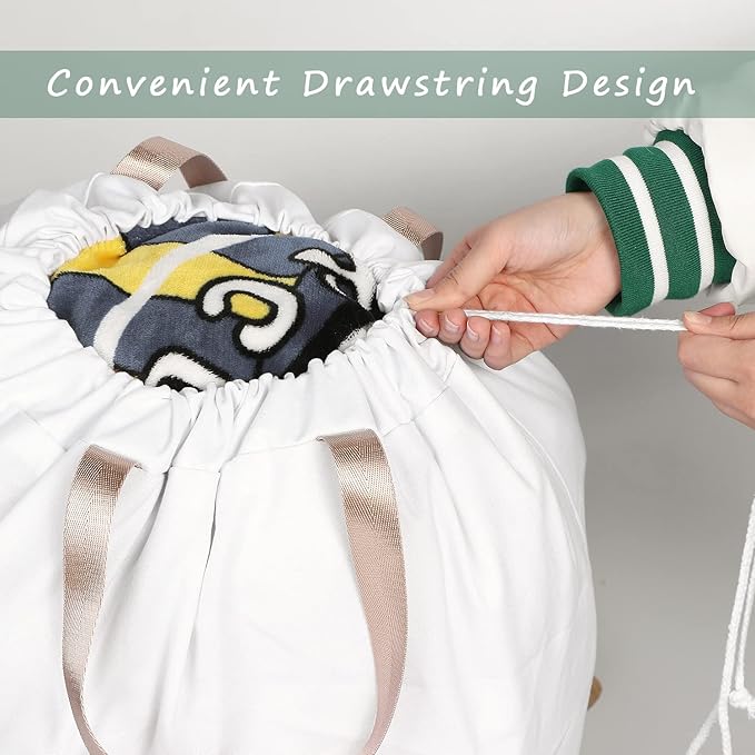Cotton Canvas Laundry Bag with Handles & Drawstring Straps, Heavy Duty Extra Large Laundry Bags for Laundromat and Household, 25.5x34 Inch, White