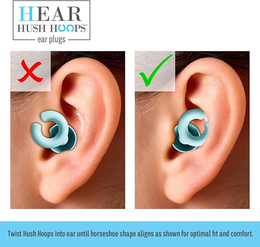 Hush Hoops Ear Plugs, Ultra-Soft Reusable Silicone Plugs with Horseshoe Shape for Comfort, Designed for Sleep and Sound Suppression, 17dB (NRR) Noise Reduction Rating, Teal, 1 Pair with Travel Case