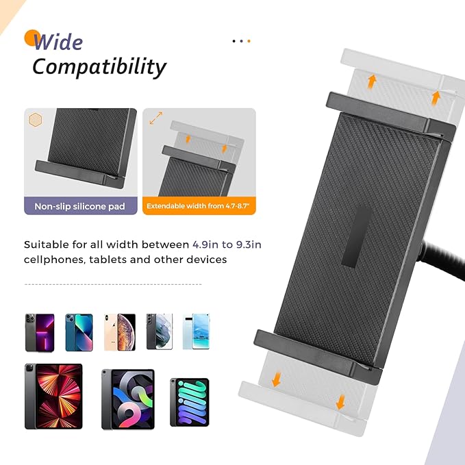 Aureday Adjustable Tripod Stand, 67” Height, Tablet Holder for iPad mini/Air/Pro, Kindle, Switch, Smartphones, 4.7”-12.9” Devices