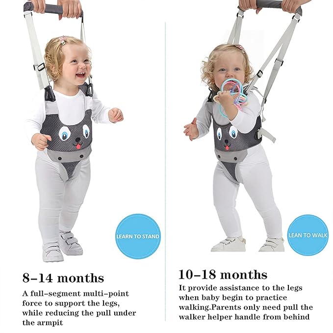 IULONEE Baby Walker, Handheld Kids Toddler Walking Harness Helper Assistant Protective Belt Child Activity Walker Adjustable Standing Up Walking Learning Helper for Toddler 7-24 Month (N-Grey)