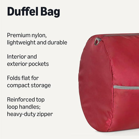Amazon Essentials 32.4" Extra Large Foldable Nylon Duffel Bag for Travel/Storage with Zippered Pockets, 9254 Cubic Inch (150L), 50-LBS Capacity, Red (Previously Amazon Basics)