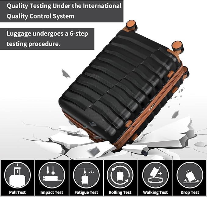 Lightweight Luggage with Spinner Wheels & YKK Zipper, 3-Piece Suitcase ABS+PC Hardside Hard Shell Luggage Set with TSA Lock, Black & Brown (20+24+28 inch)